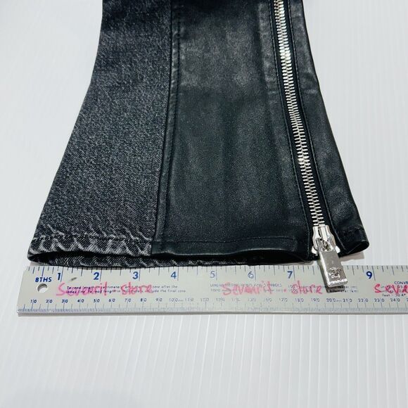 Versace Runway Black Leather Denim Size 42 US 6 Flared Pants Belted NWT $4875 - Picture 13 of 15